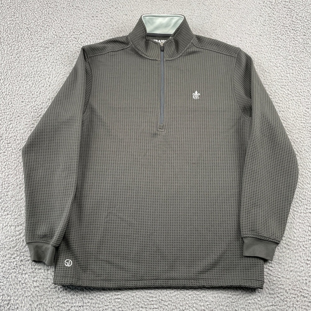 Straight Down Pullover Mens M Gray Quarter Zip Waffle Knit Golf Sweater Logo